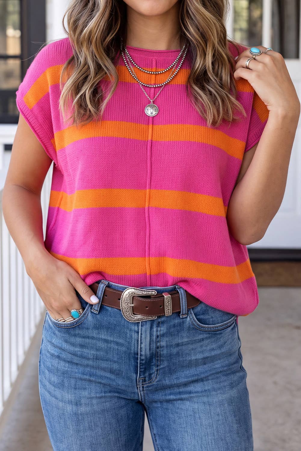 LAS Striped Cap Sleeve Knit Sweater (S-XL)
