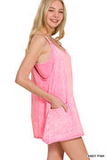 ACID WASHED MINI DRESS WITH BUILT-IN ROMPER LINER