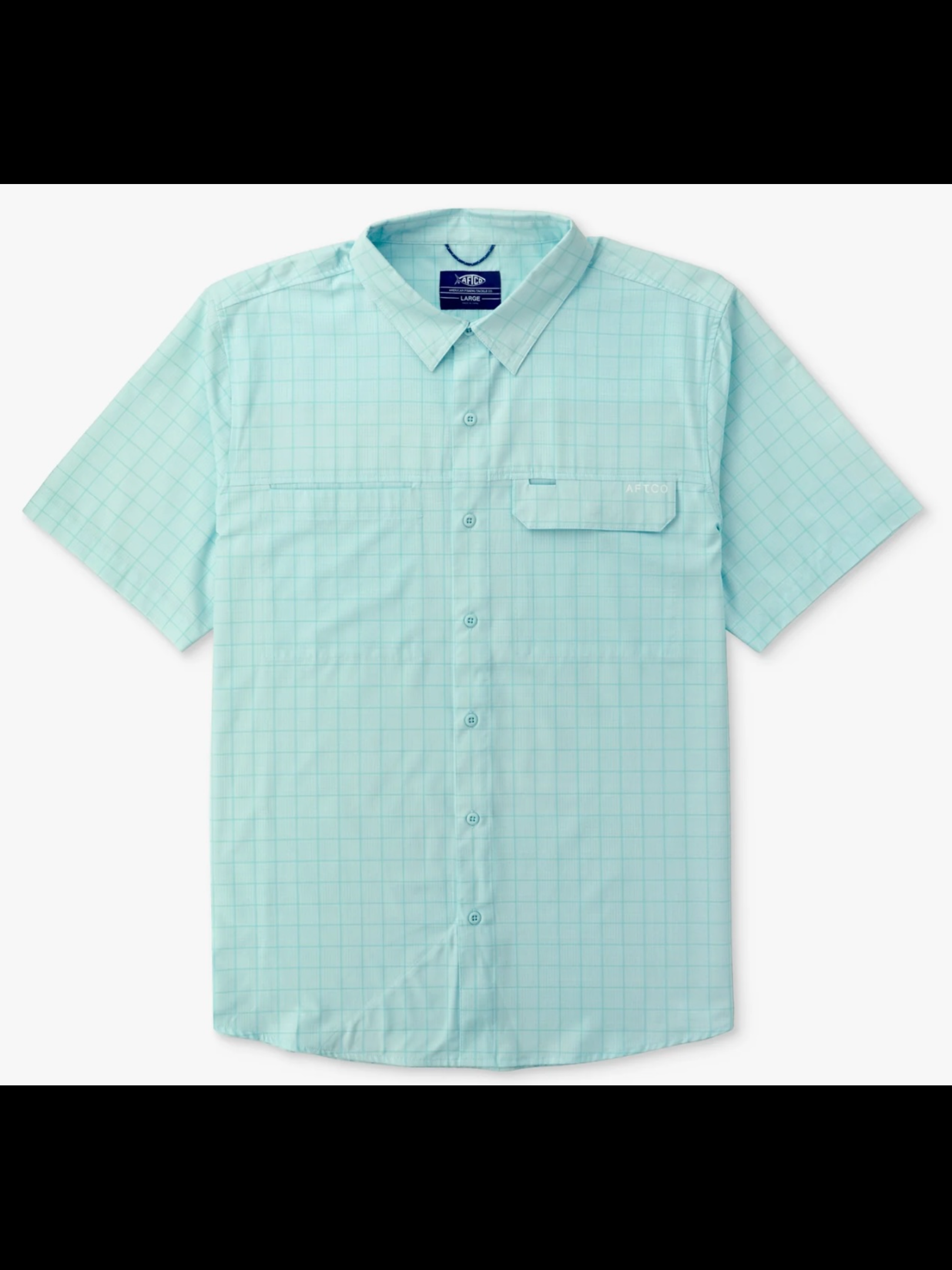 Light blue checkered shirt on a plain background