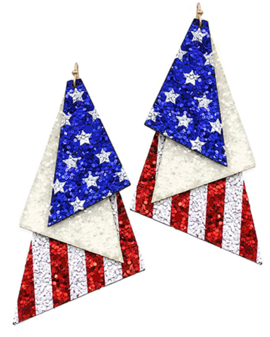 USA Glitter 4TH OF JULY Leather Earrings