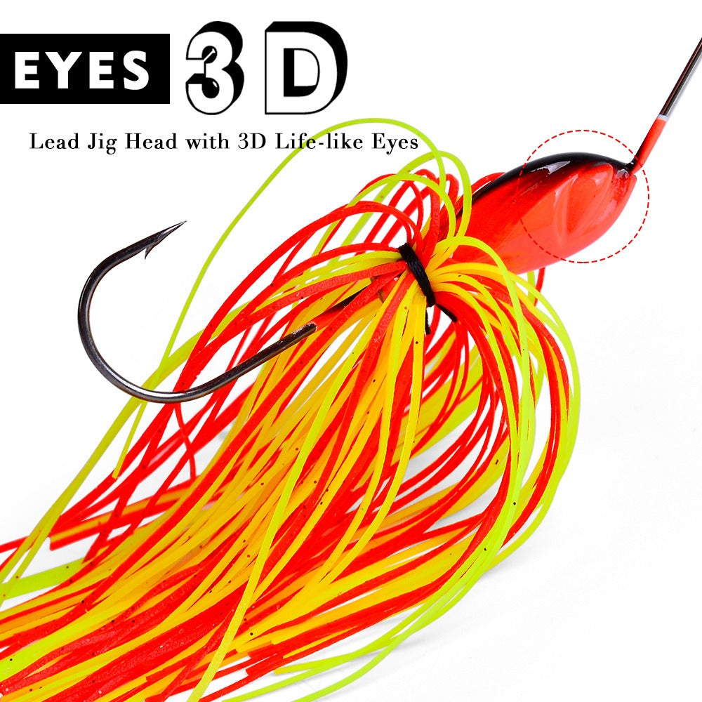 Fishing lure with red and yellow details on a white background, featuring 'EYES 3D' branding.