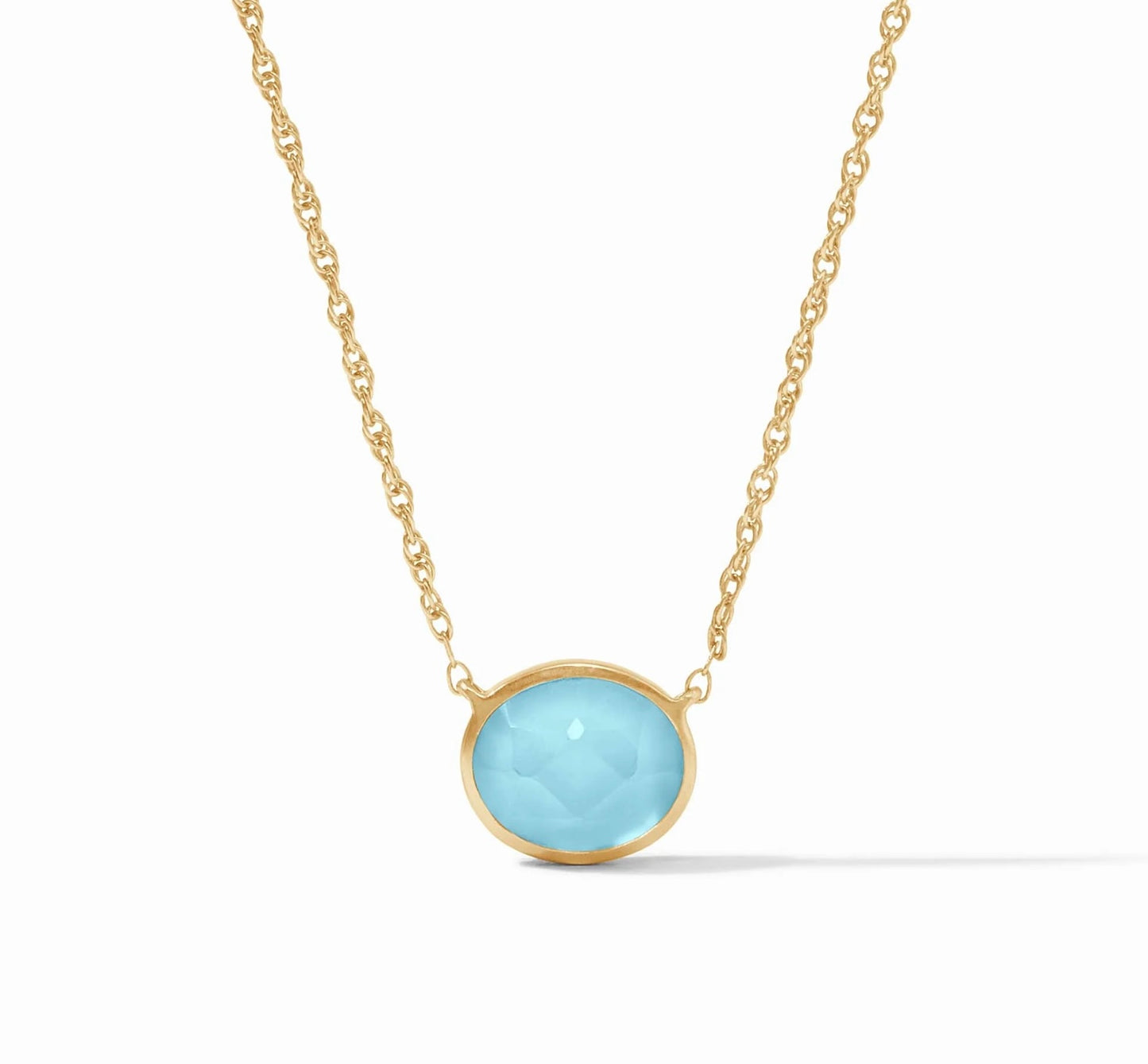 JV Nassau Solitaire Necklace-Gold- Iridescent Capri Blue