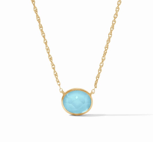 JV Nassau Solitaire Necklace-Gold- Iridescent Capri Blue