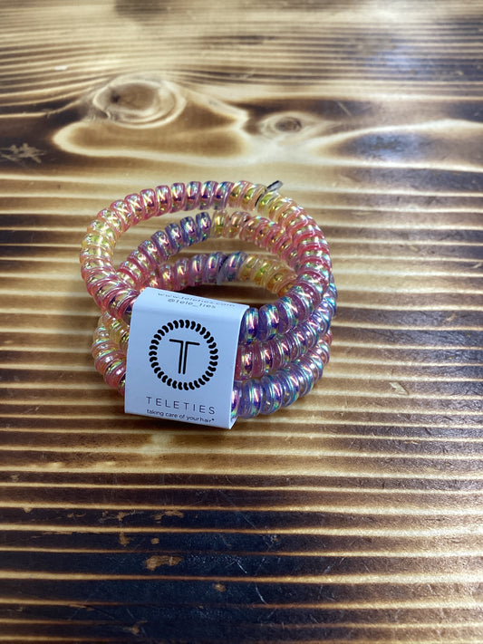 Teleties iridescent rainbow spiral hair ties bracelet style 3 pack