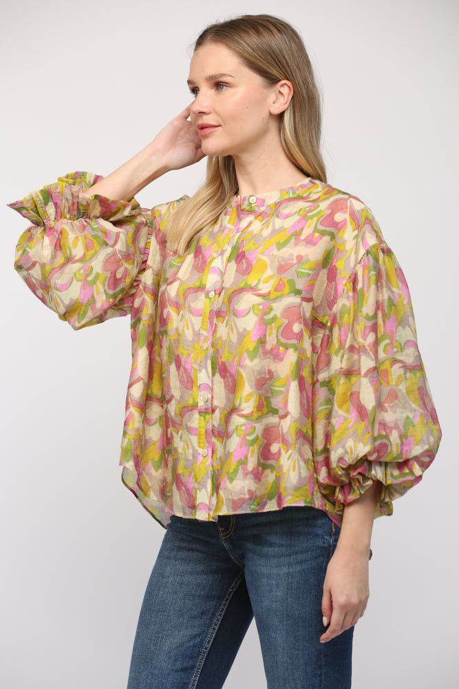 Springing into a bubble sleeve blouse