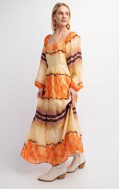 Tie Dye Orange Midi Dress