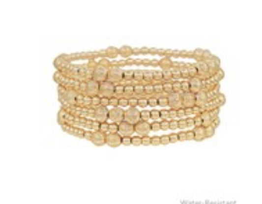 Gold 6 row textured ball bracelet