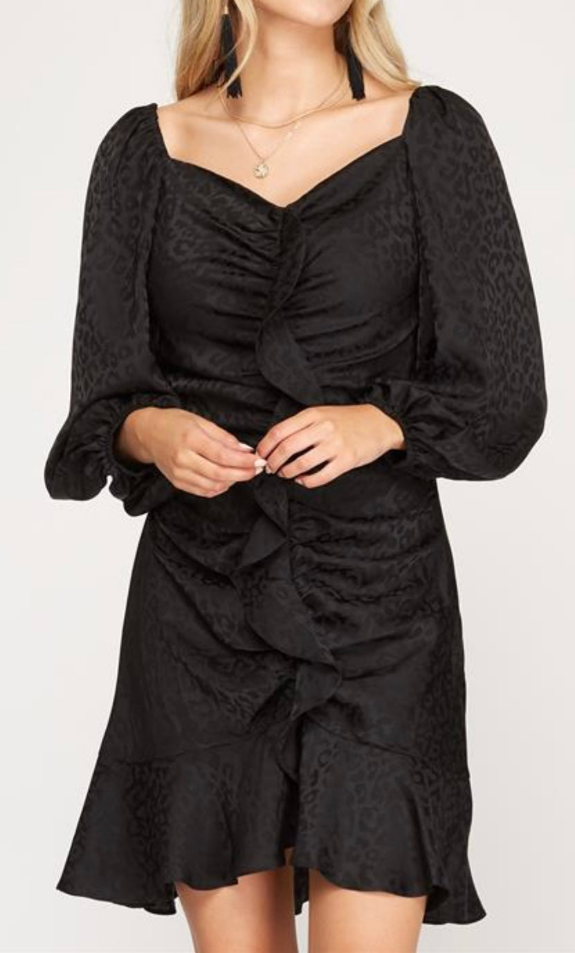 Jackie’s Jacquard Satin Ruffle Dress