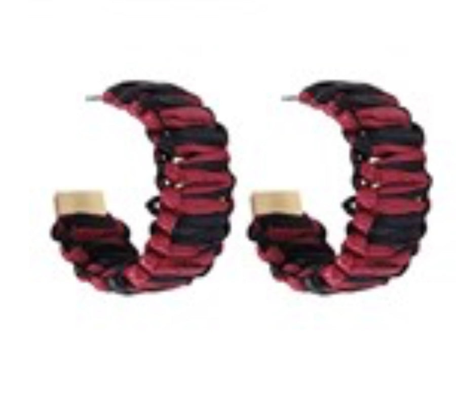 Burgundy/black Gameday Raffia Hoops