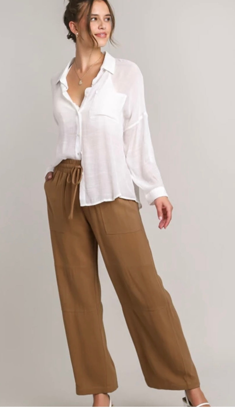 Camel Linen Blend Pants