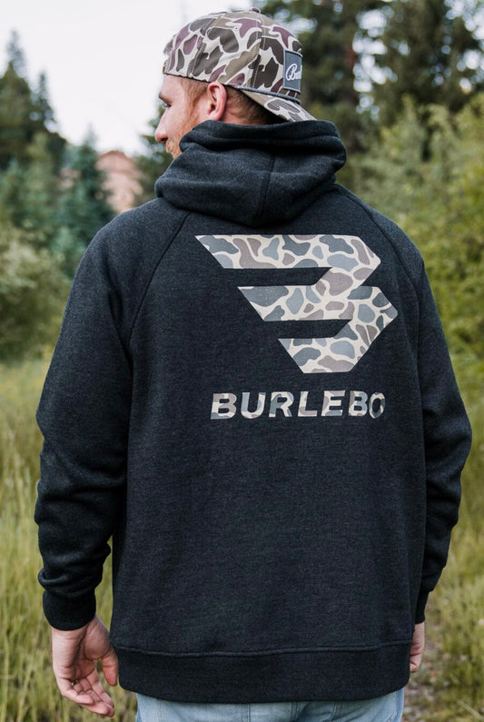 Burlebo Fleece Hoodie Camo Signature Logo in Heather Black