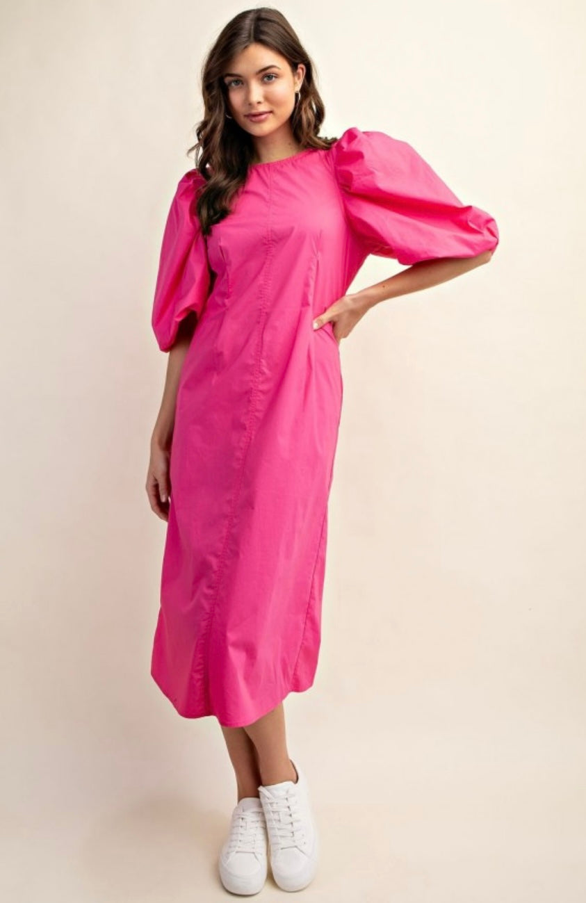 The Catherine Fuchsia Puff Sleeve Dress