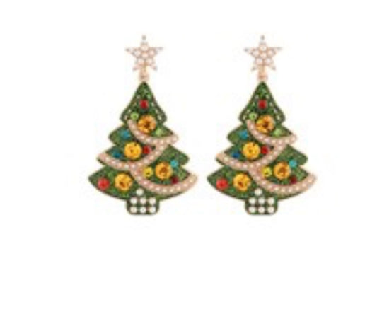 Christmas Tree Jeweled Earrings