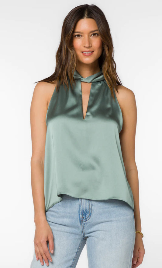 Ozzie Basil Satin Halter Top