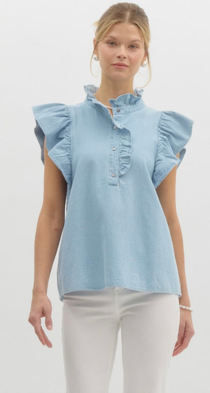 Kristy Lt Denim Ruffle Top