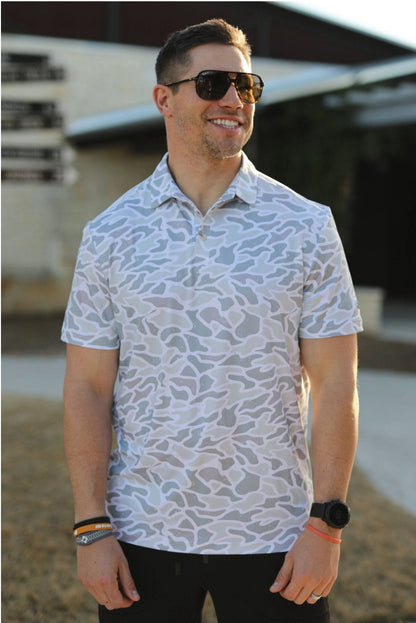 BURLEBO PERFORMANCE POLO- WHITE CAMO