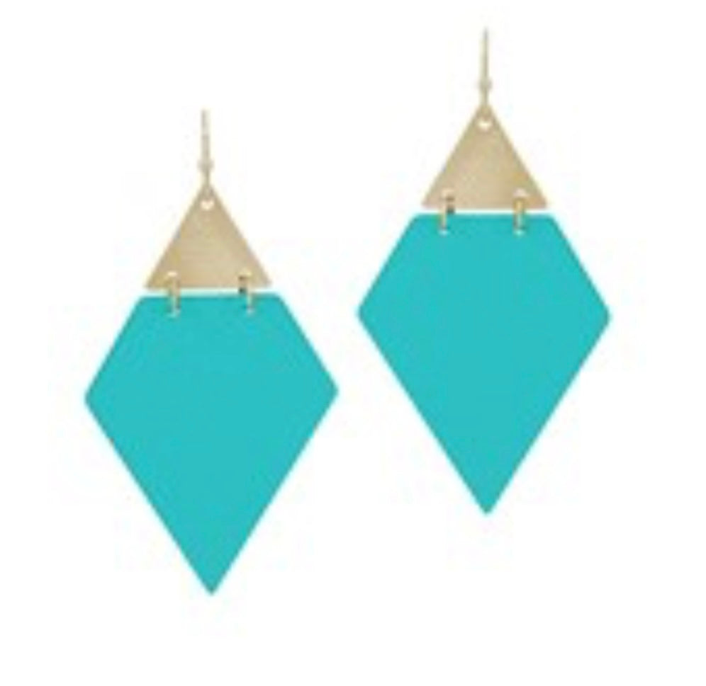 Teal Pentagon Earrings