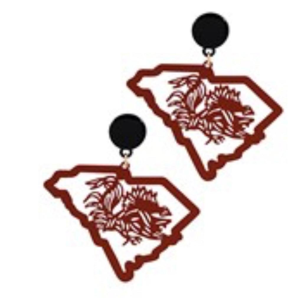 Gamecock Burgundy or Black Metal Earring