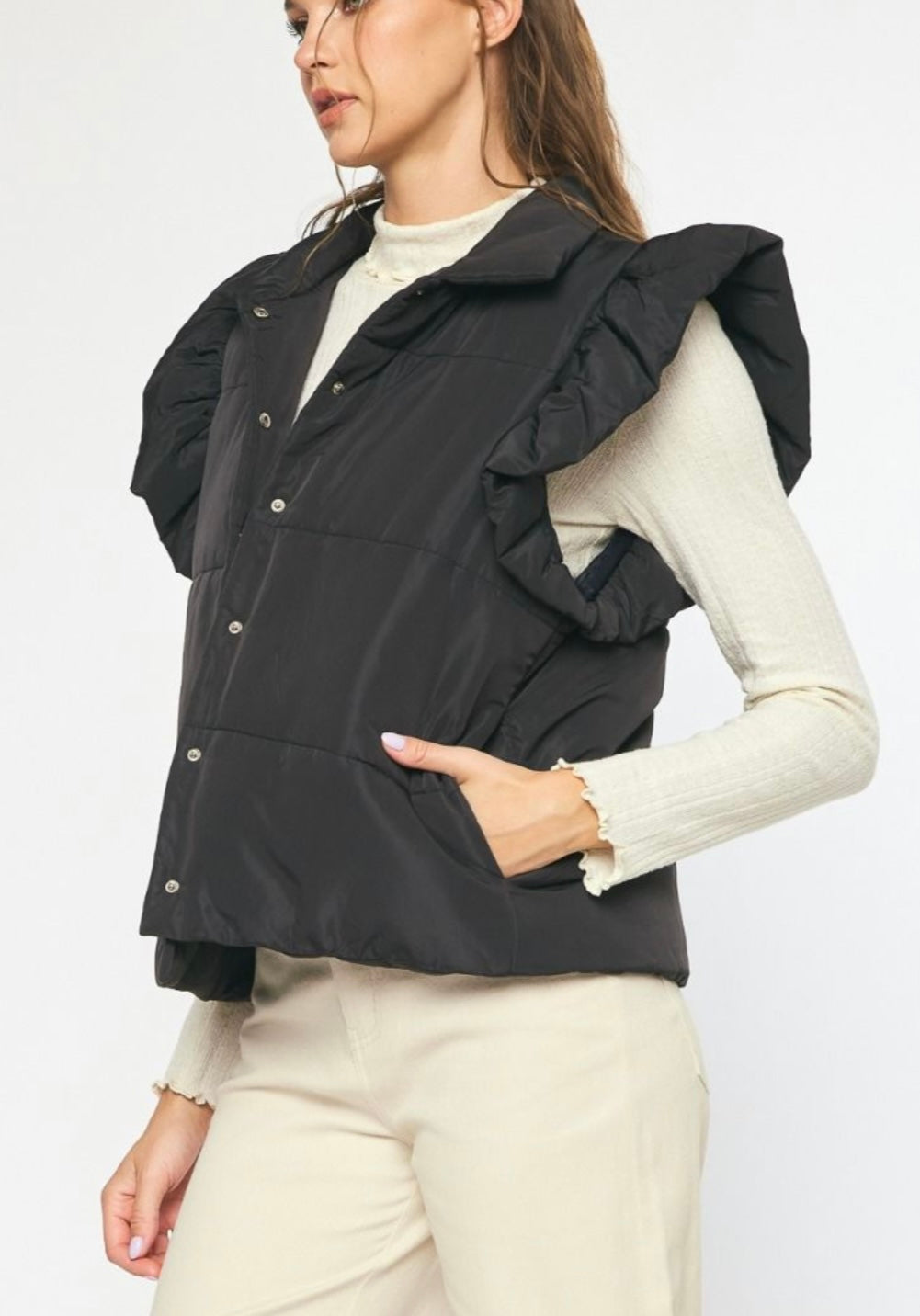 Quilted Ruffle Sleeve Vest