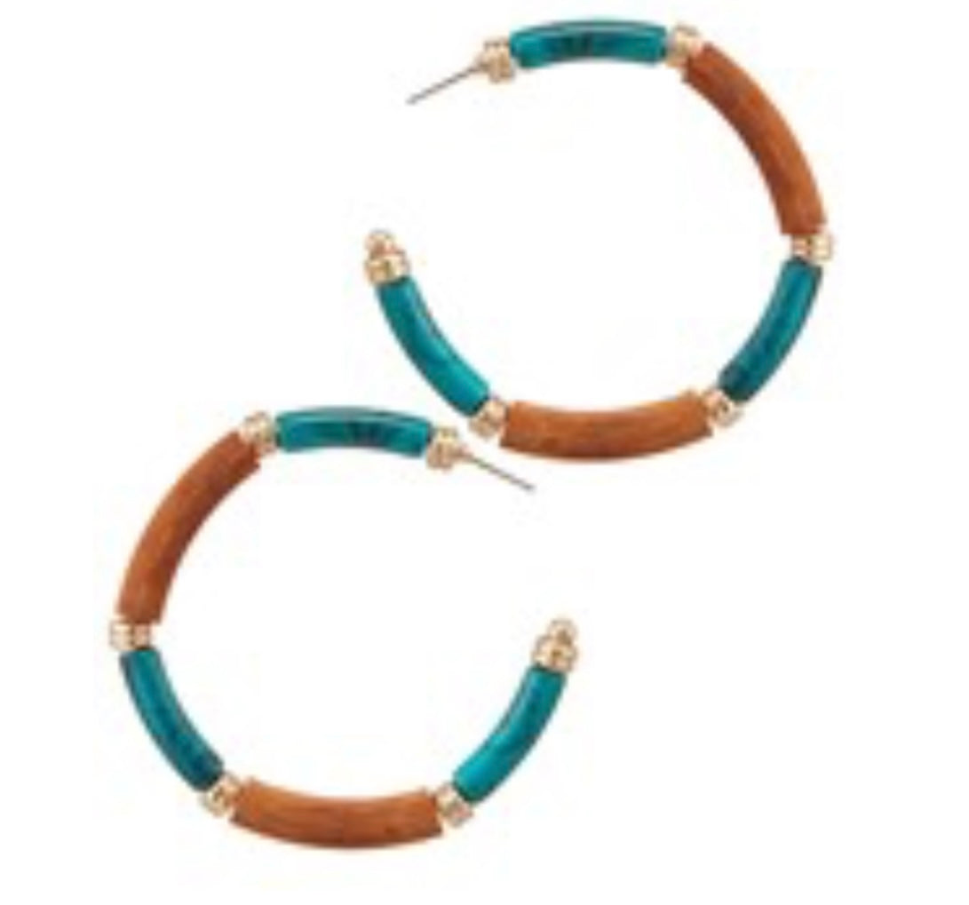 Teal Resin & Wood Hoops