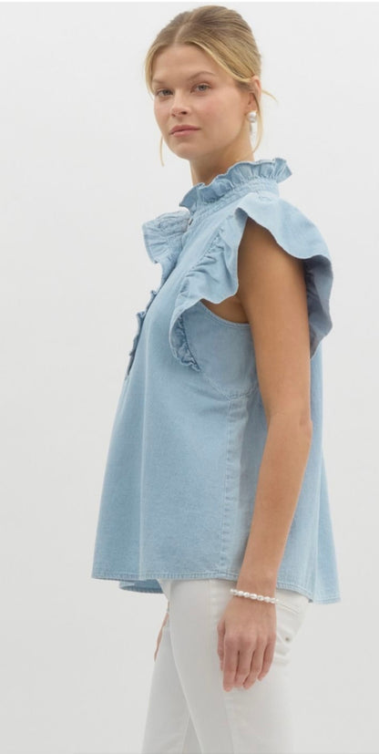 Kristy Lt Denim Ruffle Top
