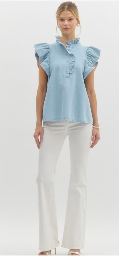 Kristy Lt Denim Ruffle Top