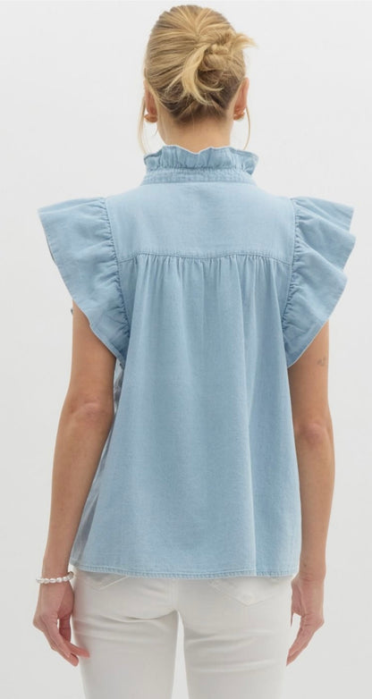 Kristy Lt Denim Ruffle Top