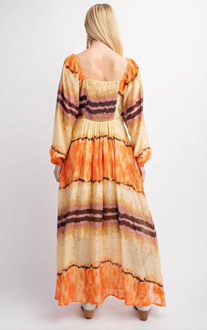 Tie Dye Orange Midi Dress