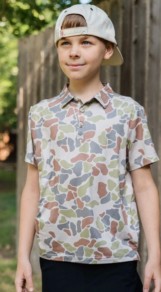 Burlebo Youth Performance Polo - Driftwood Camo