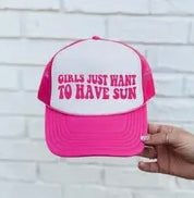 Girls Want To Have Sun Neon Pink & White Trucker Hat