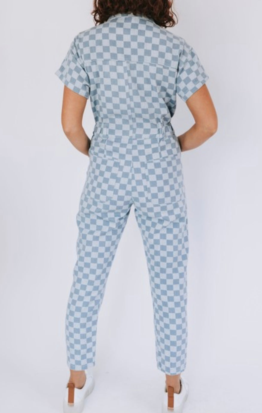 All Checkered Out Denim Romper