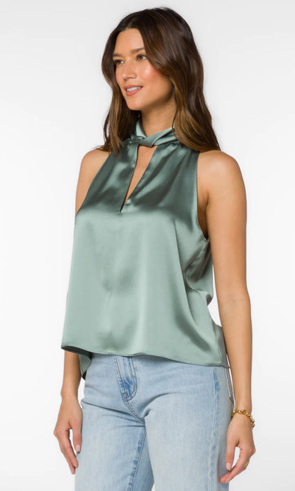 Ozzie Basil Satin Halter Top