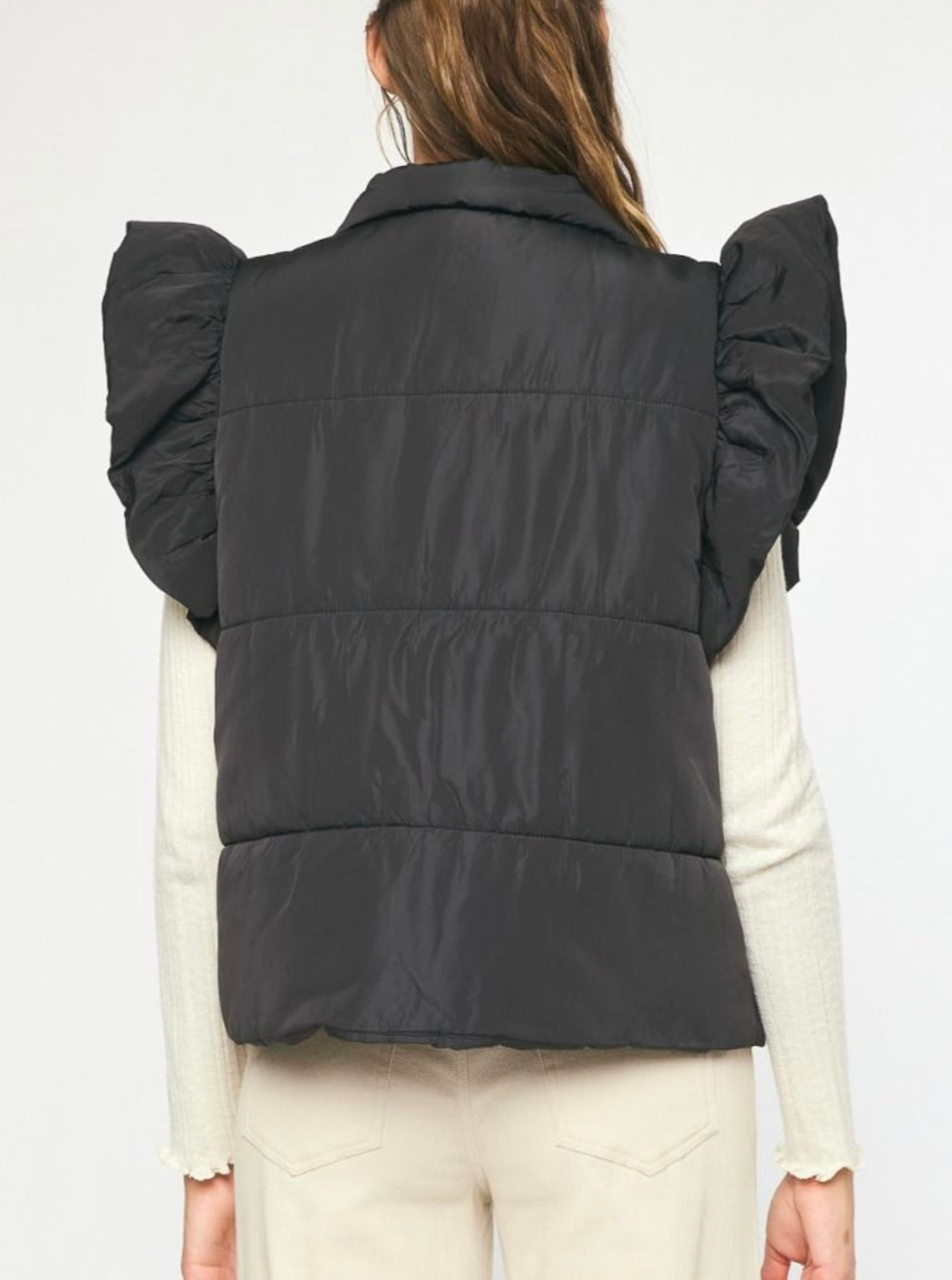 Quilted Ruffle Sleeve Vest