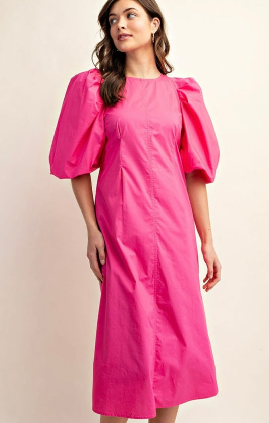 The Catherine Fuchsia Puff Sleeve Dress