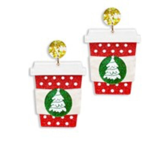 Christmas Latte Cup Red Earrings