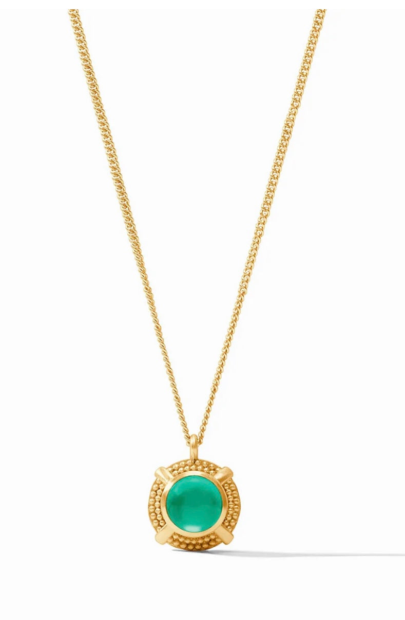 Julie Vos Cabochan Solitaire Necklace Iridescent Emerald Green