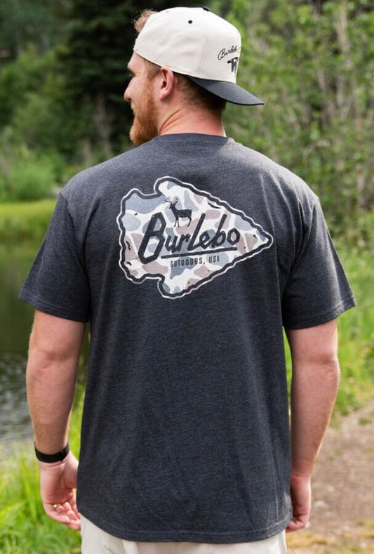 Burlebo Classic Deer Camo Arrowhead Short Sleeve Heather Black Tee