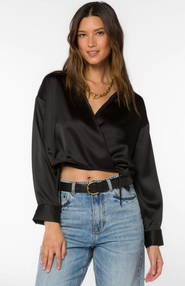 Satin Cropped Surplice Top