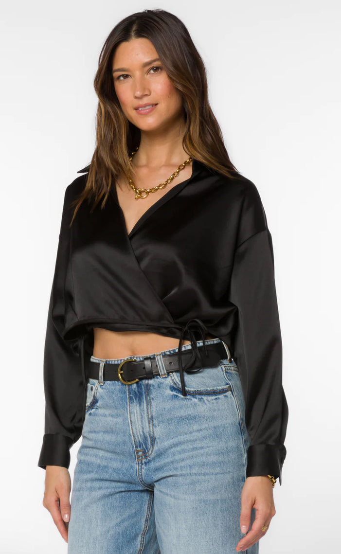 Satin Cropped Surplice Top