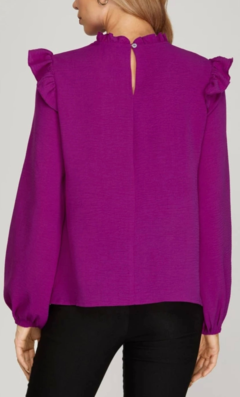 Magenta Long Sleeve Pintuck Woven Top