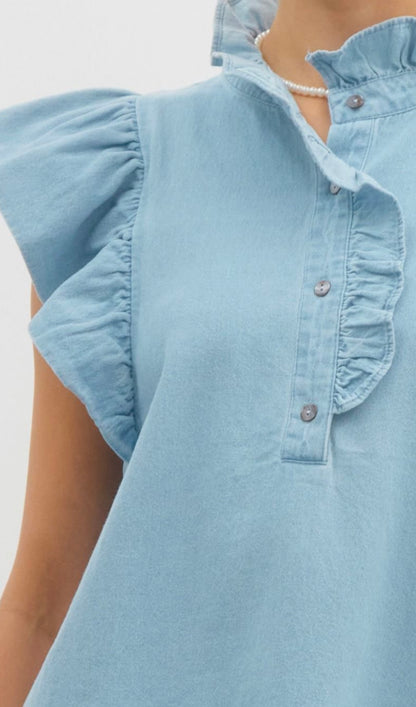 Kristy Lt Denim Ruffle Top
