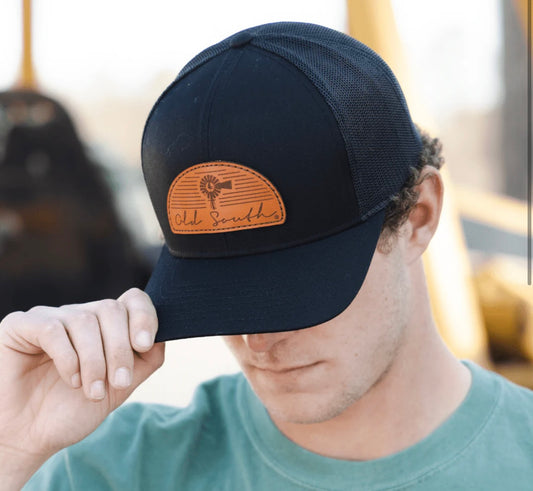 Old South Arch Leather Patch Trucker Hat Black