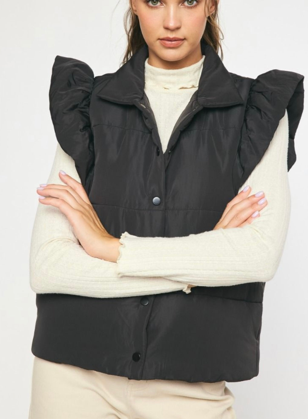 Quilted Ruffle Sleeve Vest