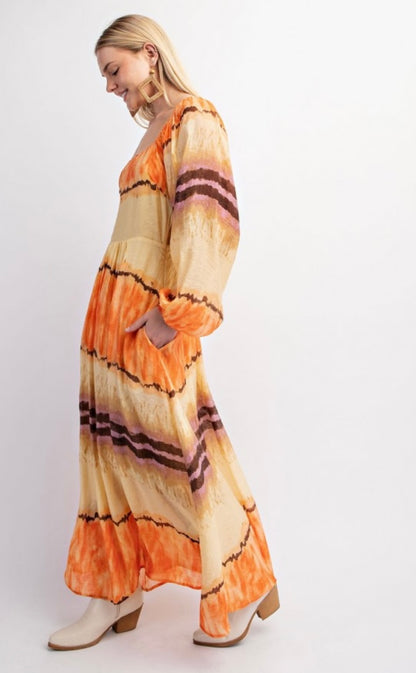 Tie Dye Orange Midi Dress