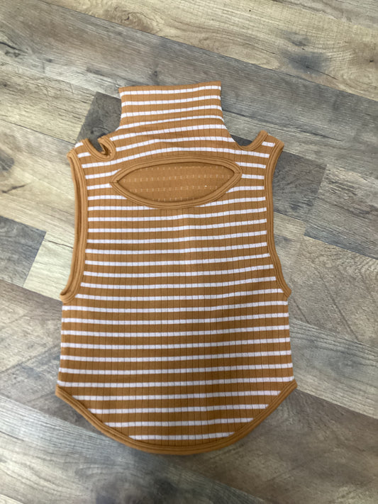 Striped rib cut out rounded hem tank rust one size fits