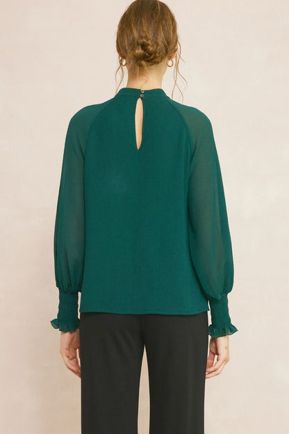 Long Sleeve Ruffle Top - Hunter Green