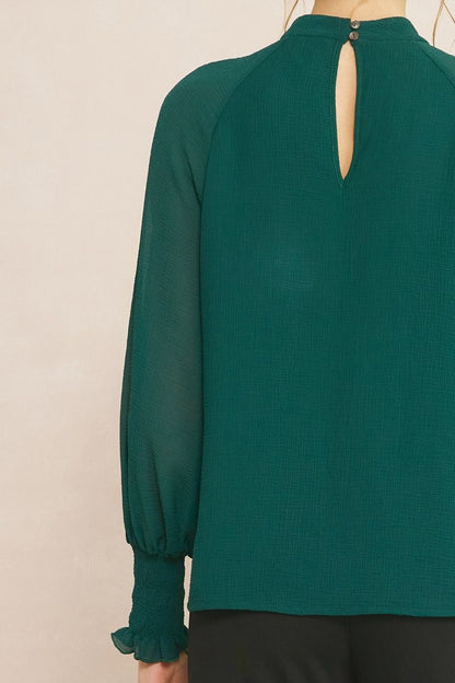 Long Sleeve Ruffle Top - Hunter Green