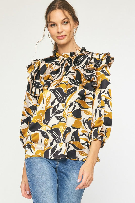 Satin Floral 3/4 Sleeve Top