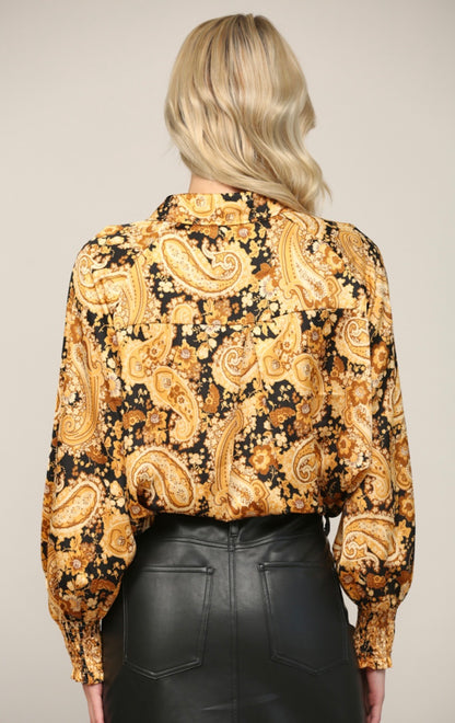 Mustard Paisley Button Down Top