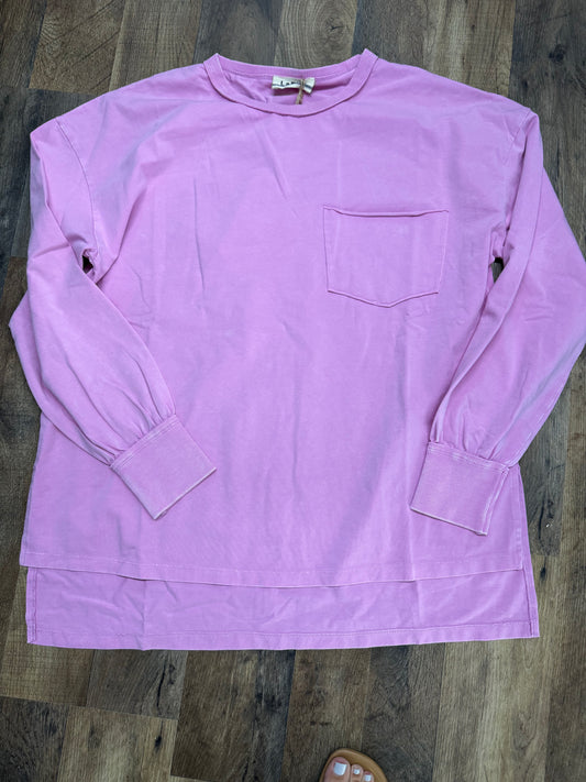 The Elisa Crew Neck High-Low Hem in Rose Pink